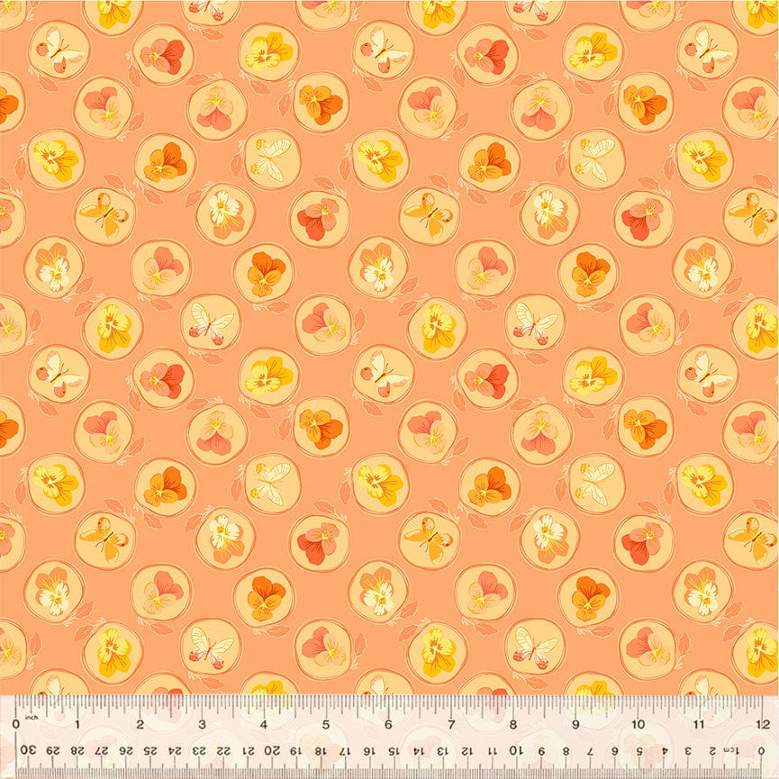 A closeup shot of the quilting fabric pattern called Cameo, designed by Tamara Kate, in the salmon colorway. The SKU is 54654-9.