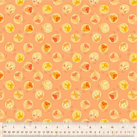 A closeup shot of the quilting fabric pattern called Cameo, designed by Tamara Kate, in the salmon colorway. The SKU is 54654-9.