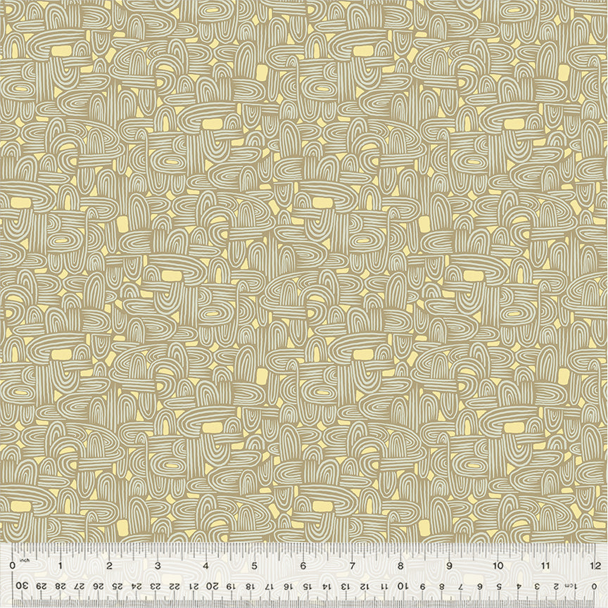 A closeup shot of the quilting fabric pattern called Tunneling, designed by Tamara Kate, in the taupe colorway. The SKU is 54658-22.