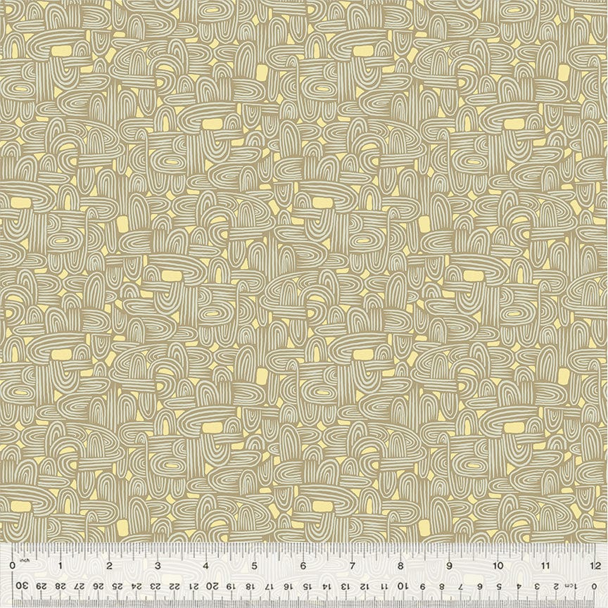 A closeup shot of the quilting fabric pattern called Tunneling, designed by Tamara Kate, in the taupe colorway. The SKU is 54658-22.