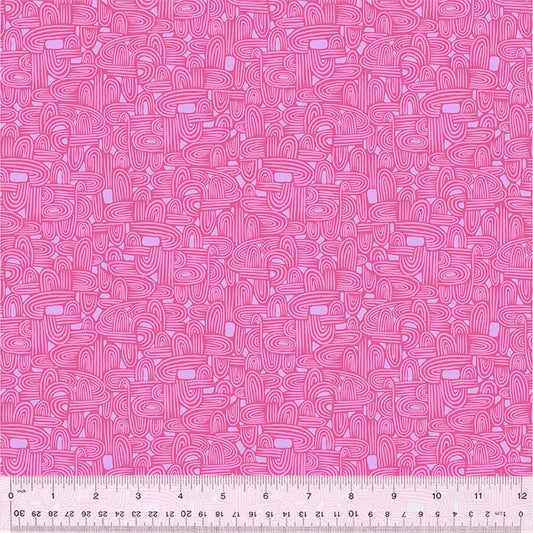 A closeup shot of the quilting fabric pattern called Tunneling, designed by Tamara Kate, in the voilet colorway. The SKU is 54658-23.