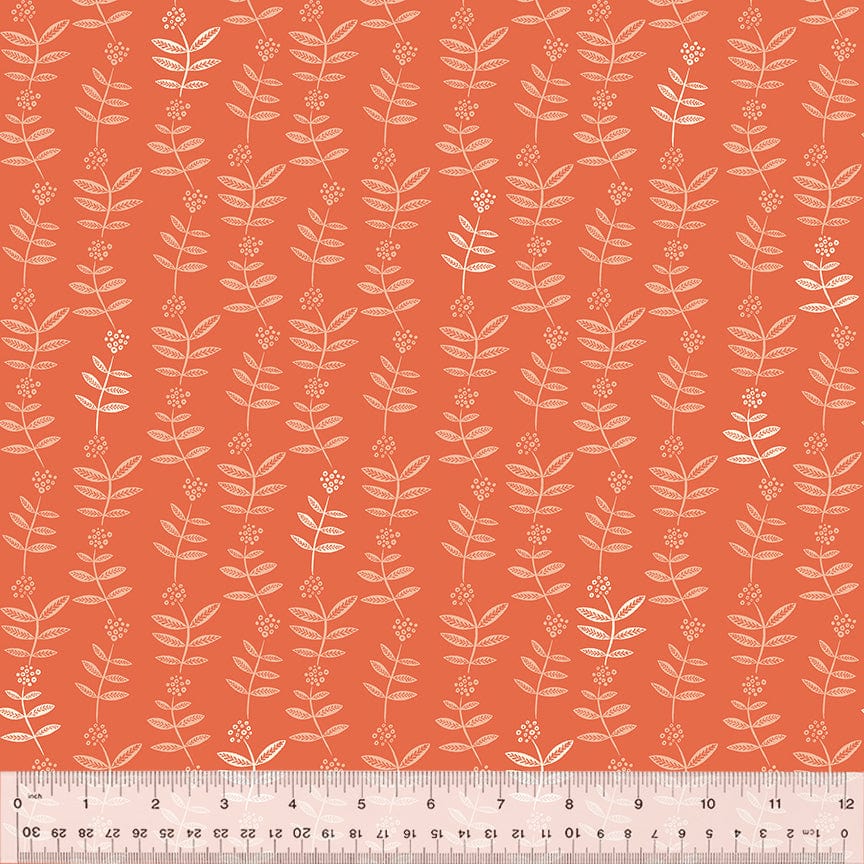 A closeup shot of the quilting fabric pattern called Flower Chain, designed by Jennifer Moore, in the coral colorway. The SKU is 54718-13.