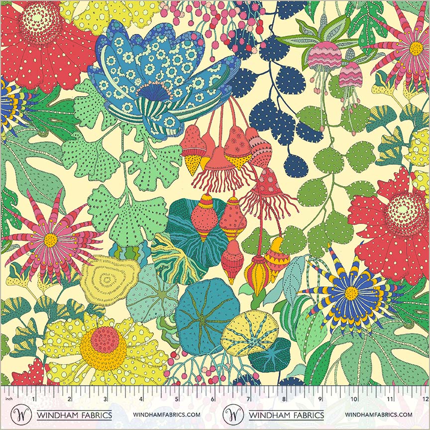 Peony Park Cream quilting fabric, part of the Sunshine fabric collection by Sally Kelly (SKU: 54974D-2)