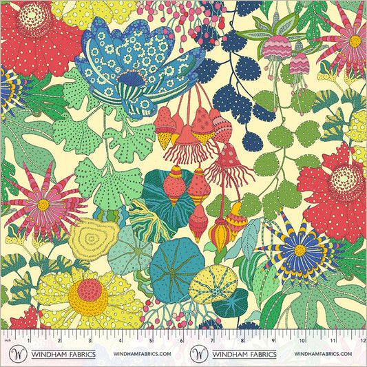 Peony Park Cream quilting fabric, part of the Sunshine fabric collection by Sally Kelly (SKU: 54974D-2)