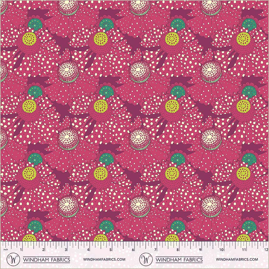 Polka Flower Plum quilting fabric, part of the Sunshine fabric collection by Sally Kelly (SKU: 54975D-3)