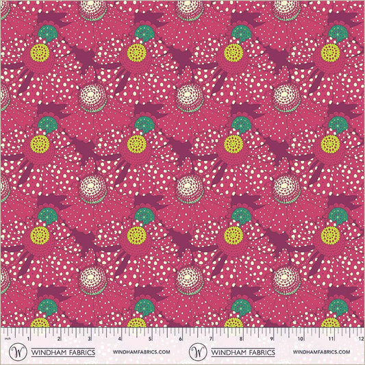 Polka Flower Plum quilting fabric, part of the Sunshine fabric collection by Sally Kelly (SKU: 54975D-3)
