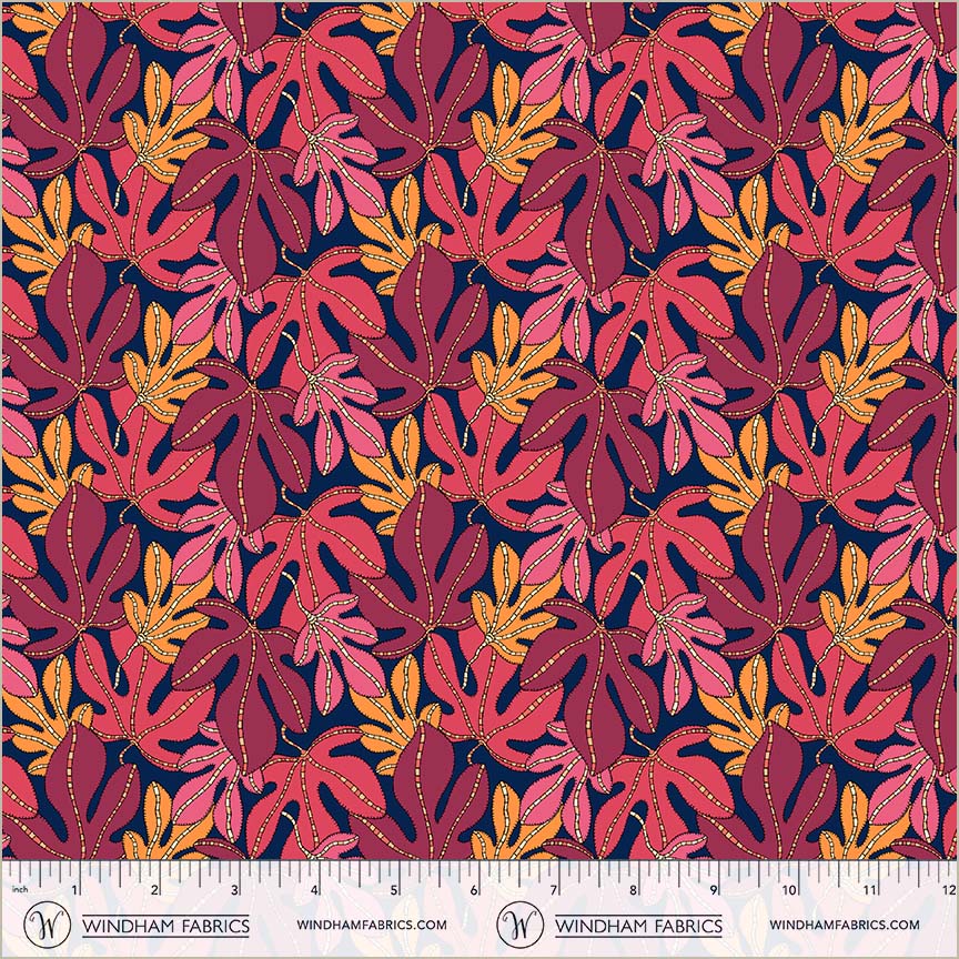 Monstera Indigo quilting fabric, part of the Sunshine fabric collection by Sally Kelly (SKU: 54976D-1)