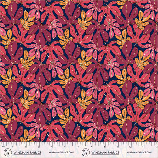 Monstera Indigo quilting fabric, part of the Sunshine fabric collection by Sally Kelly (SKU: 54976D-1)