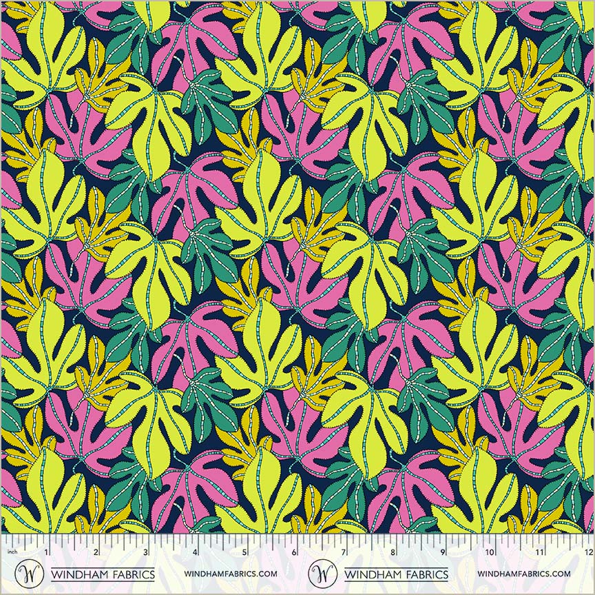 Monstera Multi quilting fabric, part of the Sunshine fabric collection by Sally Kelly (SKU: 54976D-X)
