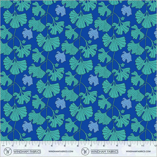 Ginkgo Cerulean quilting fabric, part of the Sunshine fabric collection by Sally Kelly (SKU: 54978D-10)