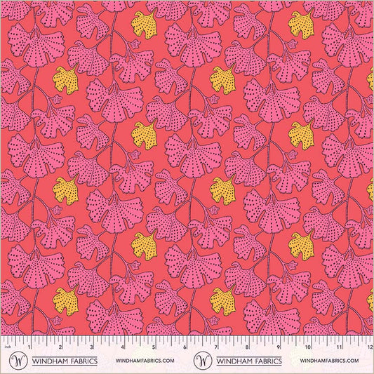 Ginkgo Guava quilting fabric, part of the Sunshine fabric collection by Sally Kelly (SKU: 54978D-9)