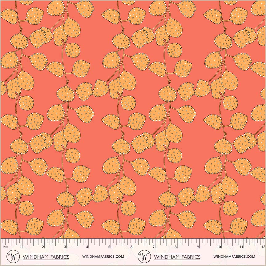 Honesty Coral quilting fabric, part of the Sunshine fabric collection by Sally Kelly (SKU: 54979D-12)