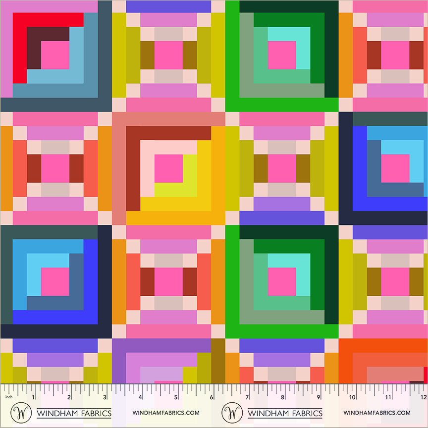 Log Cabin in Multi quilting fabric, part of the Happy Place fabric collection by Annabel Wrigley (SKU: 55372D-1)