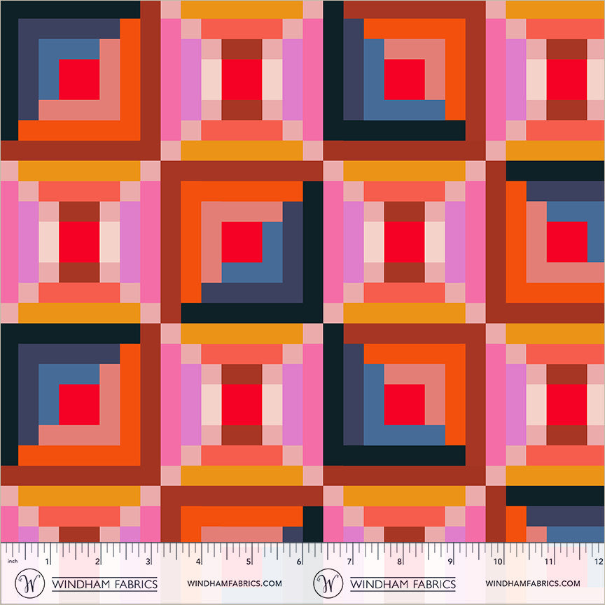 Log Cabin in Sunset quilting fabric, part of the Happy Place fabric collection by Annabel Wrigley (SKU: 55372D-2)