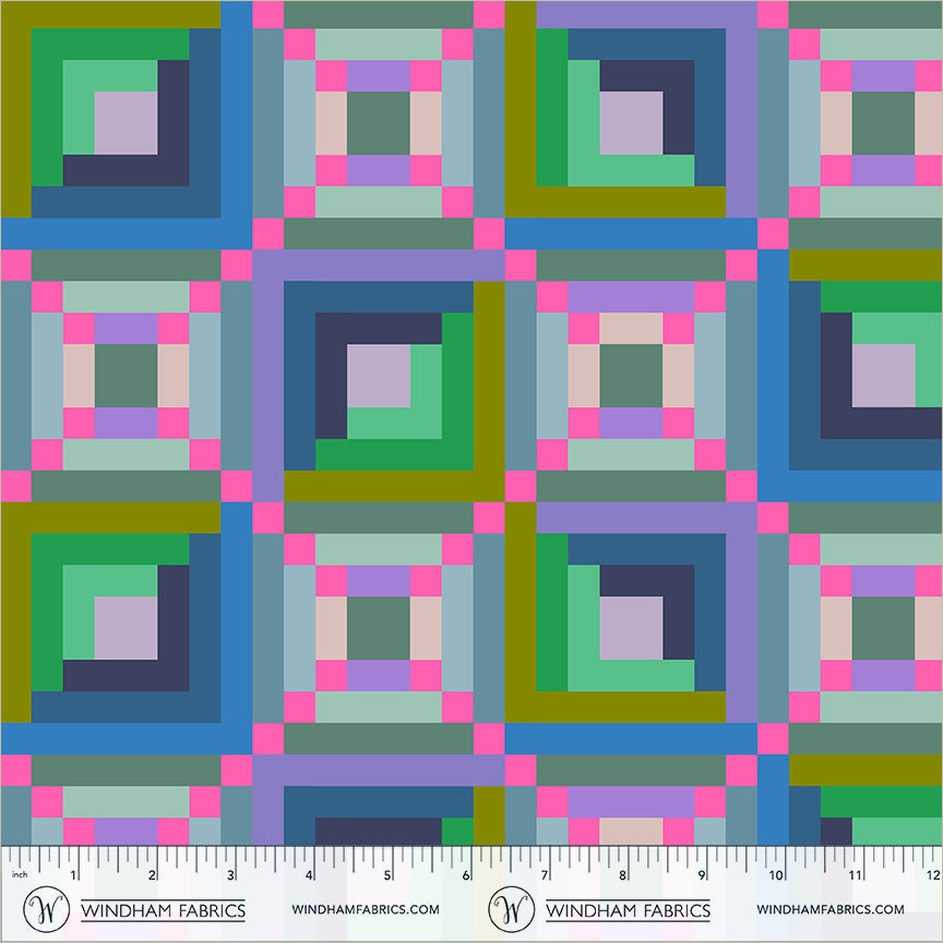 Log Cabin in Dusk quilting fabric, part of the Happy Place fabric collection by Annabel Wrigley (SKU: 55372D-3)