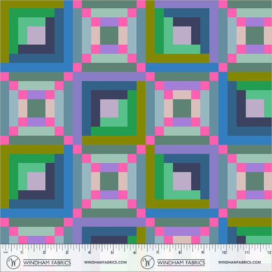 Log Cabin in Dusk quilting fabric, part of the Happy Place fabric collection by Annabel Wrigley (SKU: 55372D-3)