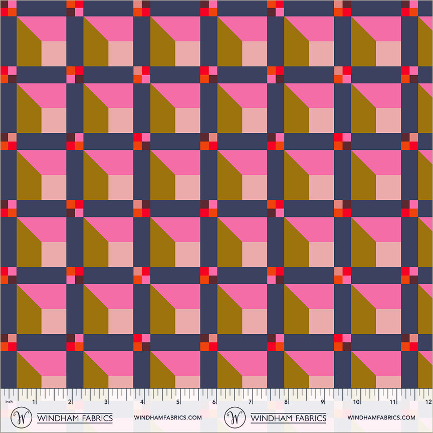 Window in Night Sky quilting fabric, part of the Happy Place fabric collection by Annabel Wrigley (SKU: 55376D-12)