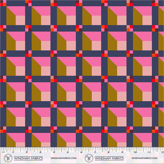 Window in Night Sky quilting fabric, part of the Happy Place fabric collection by Annabel Wrigley (SKU: 55376D-12)