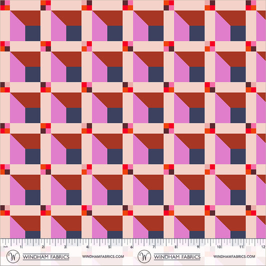 Window in Blush quilting fabric, part of the Happy Place fabric collection by Annabel Wrigley (SKU: 55376D-9)
