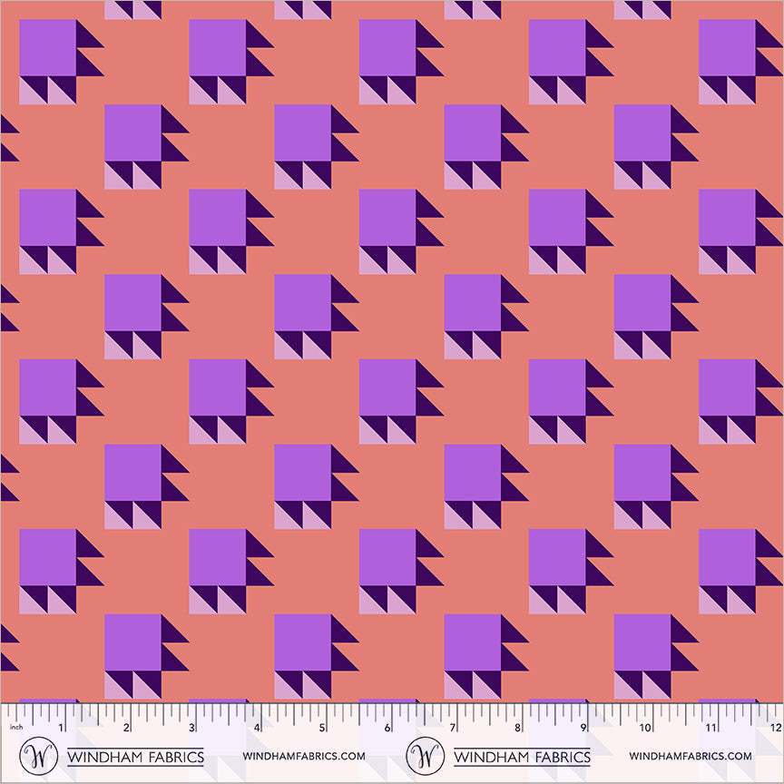 Bear Paw in Coral/Lilac quilting fabric, part of the Annabel's Blenders fabric collection by Annabel Wrigley (SKU: 55380-11)