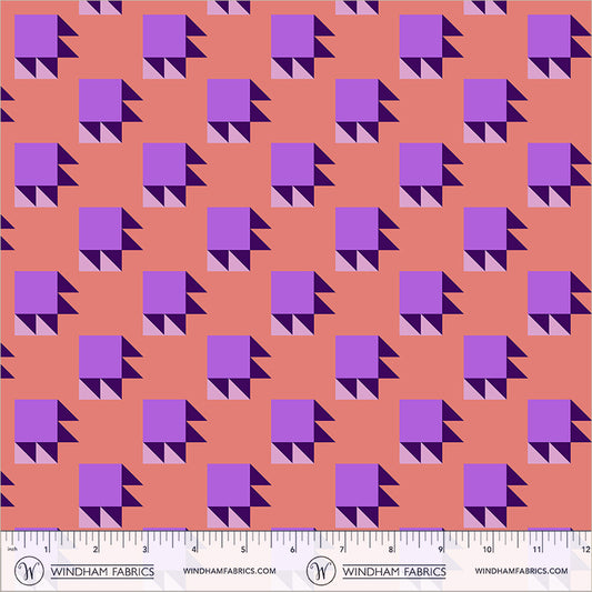 Bear Paw in Coral/Lilac quilting fabric, part of the Annabel's Blenders fabric collection by Annabel Wrigley (SKU: 55380-11)
