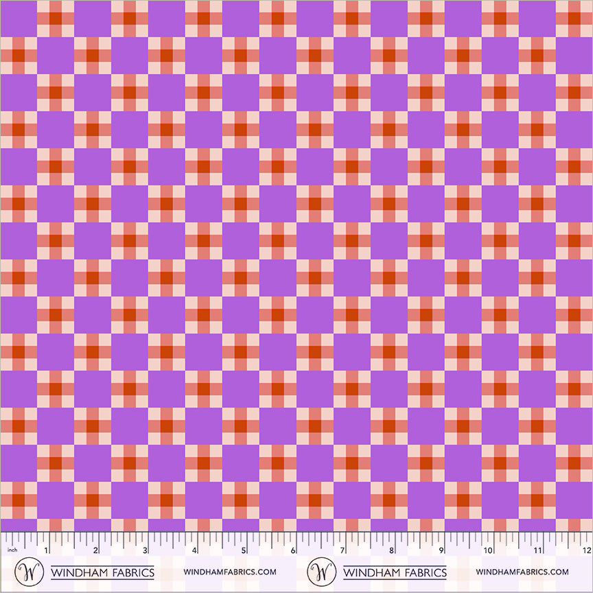 Picnic in Coral/Lilac quilting fabric, part of the Annabel's Blenders fabric collection by Annabel Wrigley (SKU: 55383-11)