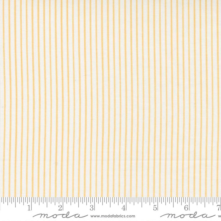 Cotton quilting fabric pattern called 'Stripe in Sunshine'. Part of the 'Renew' fabric collection. Designed by Sweetwater for fabric company Moda Fabrics. SKU: 55563 12. 44-45 inch width.