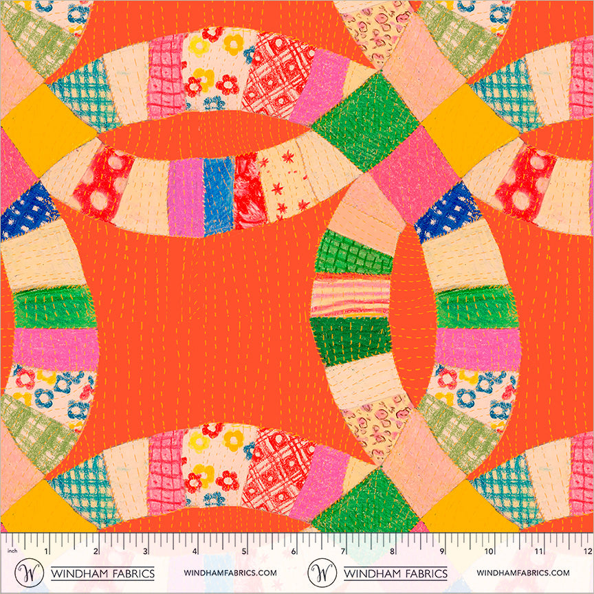 Double Wedding Rings Red quilting fabric, part of the Boat Race fabric collection by Heather Ross (SKU: 55601D-4 Red)