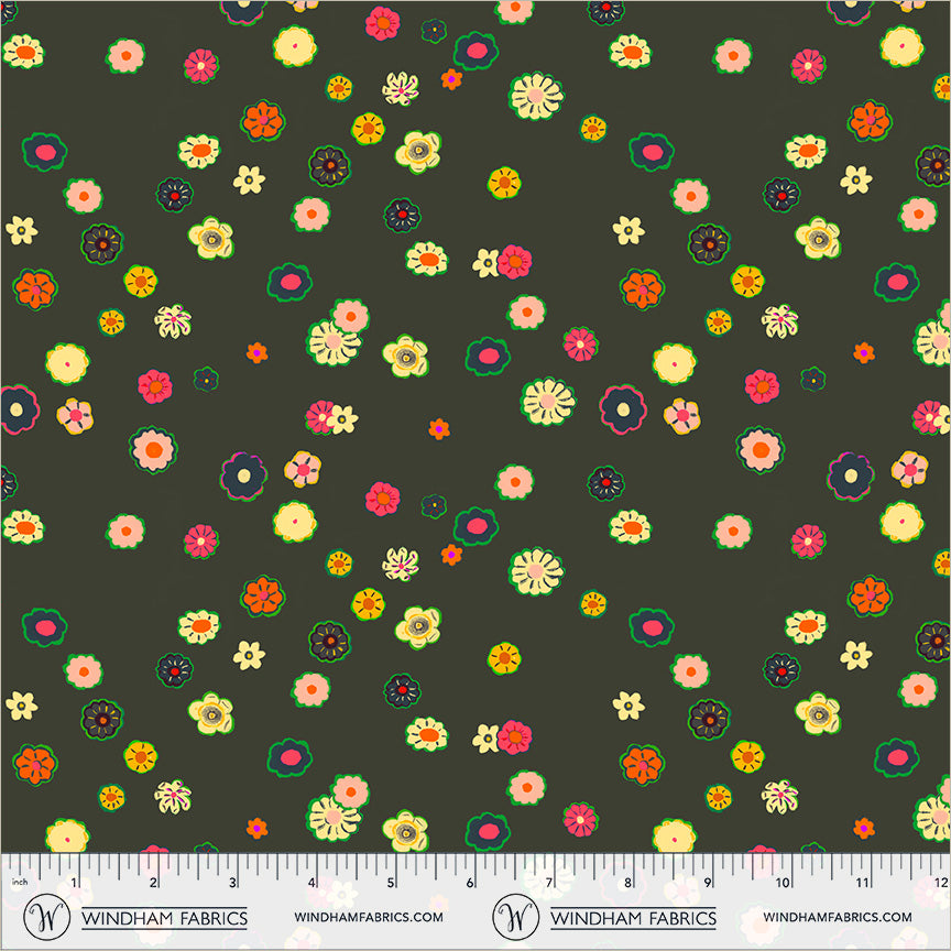 Beads in Soot quilting fabric, part of the Boat Race fabric collection by Heather Ross (SKU: 55603D-8 Soot)