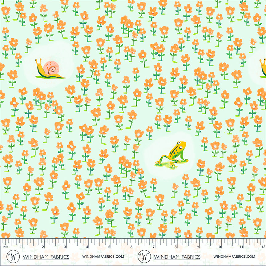 Critters in Aqua quilting fabric, part of the Boat Race fabric collection by Heather Ross (SKU: 55605D-10 Aqua)