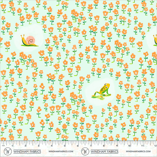 Critters in Aqua quilting fabric, part of the Boat Race fabric collection by Heather Ross (SKU: 55605D-10 Aqua)