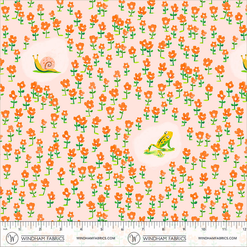 Critters in Pink quilting fabric, part of the Boat Race fabric collection by Heather Ross (SKU: 55605D-11 Pink)