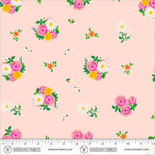 Denyse Floral in Blush quilting fabric, part of the Boat Race fabric collection by Heather Ross (SKU: 55606D-13 Blush)