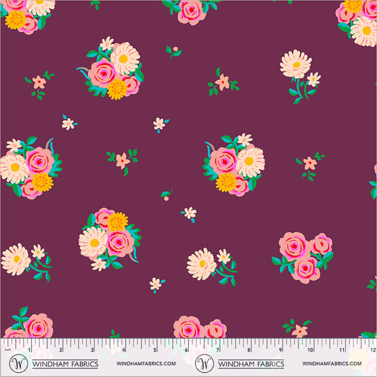 Denyse Floral in Plum quilting fabric, part of the Boat Race fabric collection by Heather Ross (SKU: 55606D-14 Plum)