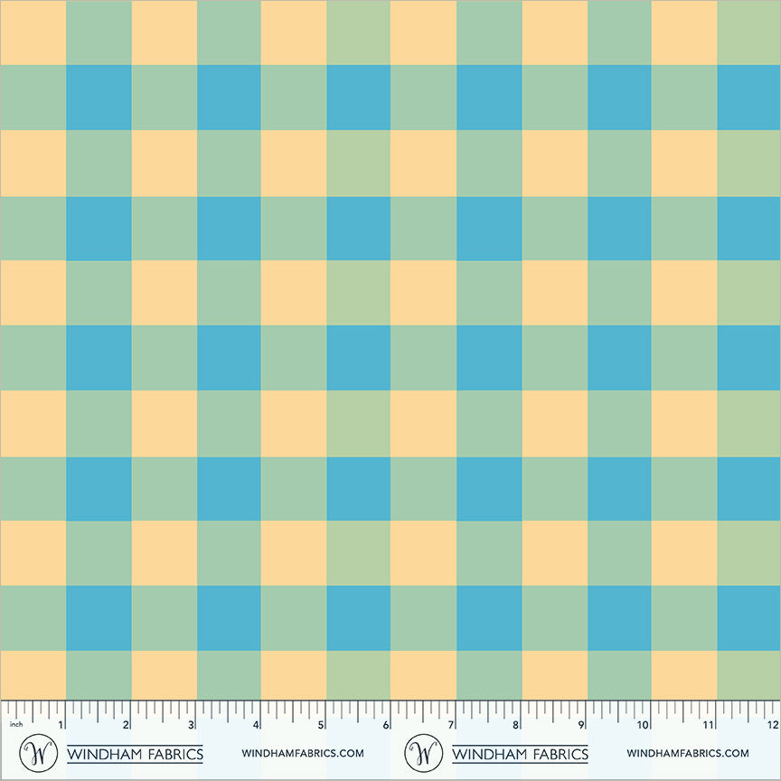 Picnic Big in Sky Blue quilting fabric, part of the Boat Race fabric collection by Heather Ross (SKU: 55607D-17 Sky Blue)
