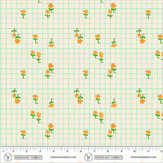 Trellis Aqua quilting fabric, part of the Boat Race fabric collection by Heather Ross (SKU: 55609D-10 Aqua)