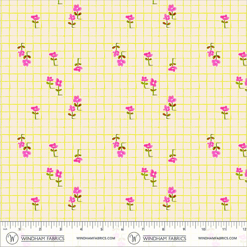 Trellis Yellow quilting fabric, part of the Boat Race fabric collection by Heather Ross (SKU: 55609D-21 Yellow)