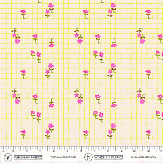 Trellis Yellow quilting fabric, part of the Boat Race fabric collection by Heather Ross (SKU: 55609D-21 Yellow)
