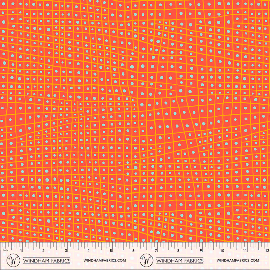 Dotted Check in Orange quilting fabric, part of the Electric Rainbow fabric collection by Deborah Fisher (SKU: 55657-15)