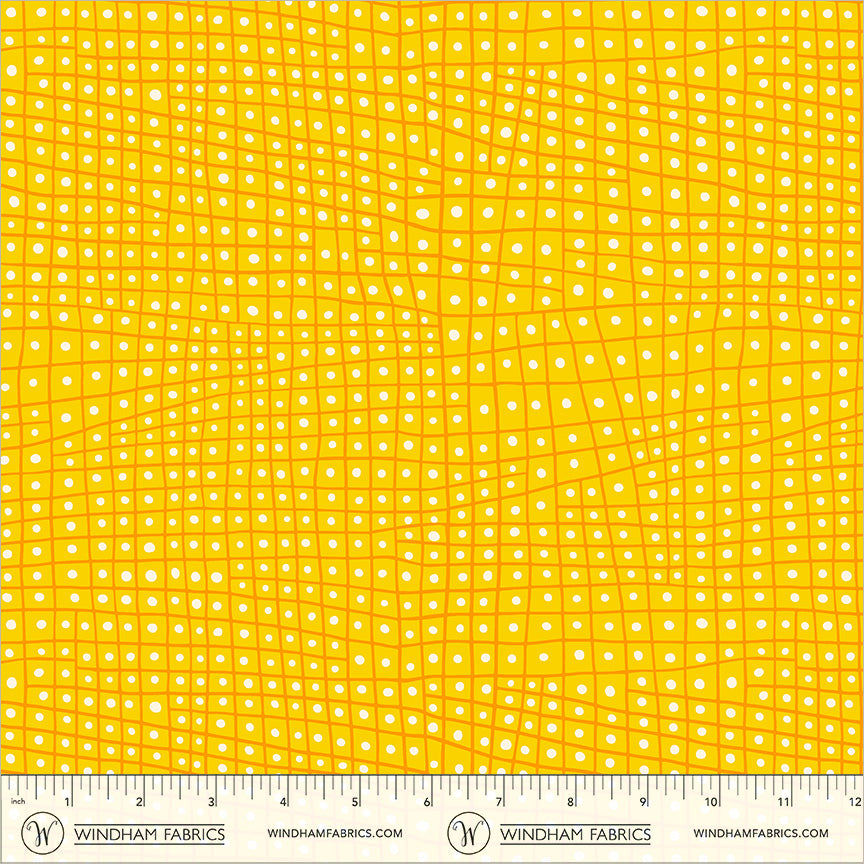 Dotted Check in Yellow quilting fabric, part of the Electric Rainbow fabric collection by Deborah Fisher (SKU: 55657-5)