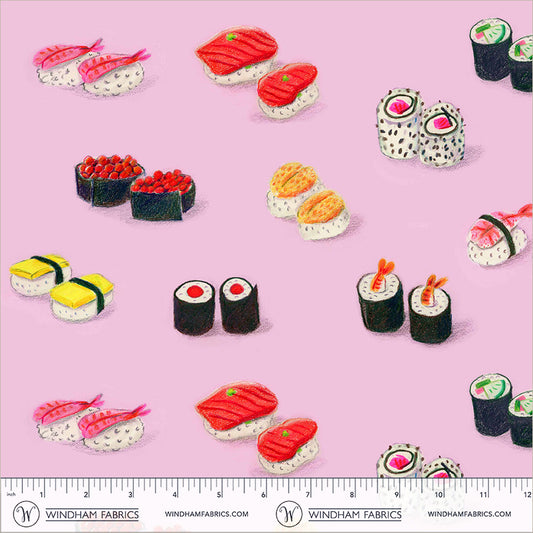 Sushi Pink Cotton Lawn quilting fabric, part of the Market fabric collection by Heather Ross (SKU: 55797L-3 Pink)