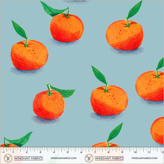 Clementine Light Blue Cotton Lawn quilting fabric, part of the Market fabric collection by Heather Ross (SKU: 55798L-4 Light Blue)