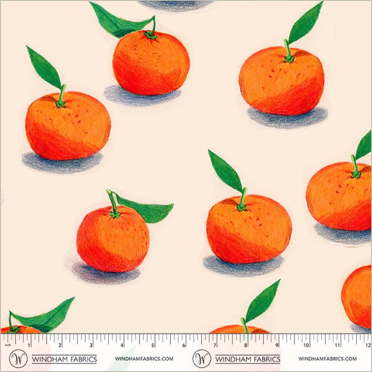 Clementine Cream cotton lawn quilting fabric, part of the Market fabric collection by Heather Ross (SKU: 55798L-5 Cream)