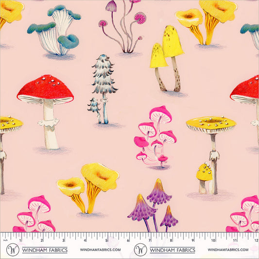 Mushrooms Pale Pink cotton lawn quilting fabric, part of the Market fabric collection by Heather Ross (SKU: 55799L-8 Pale Pink)