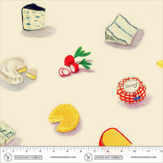 Cheeses Vintage cotton lawn quilting fabric, part of the Market fabric collection by Heather Ross (SKU: 55800L-10 Vintage)