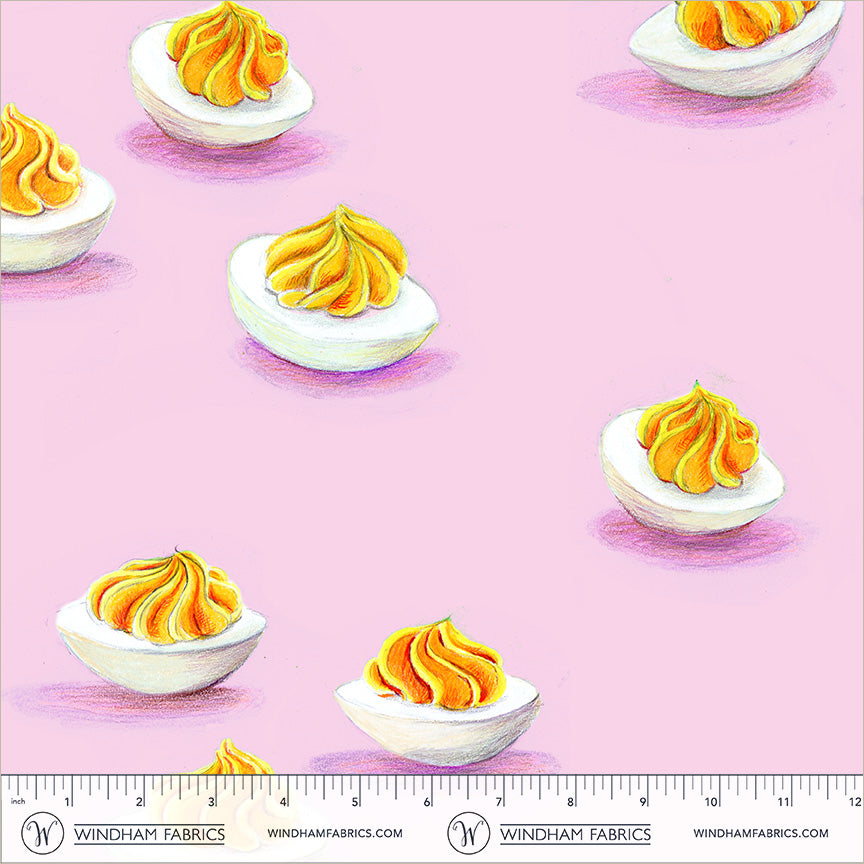 Deviled Eggs Lilac cotton lawn quilting fabric, part of the Market fabric collection by Heather Ross (SKU: 55801L-12 Lilac)