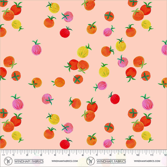 Cherry Tomatoes Blush cotton lawn quilting fabric, part of the Market fabric collection by Heather Ross (SKU: 55802L-13 Blush)