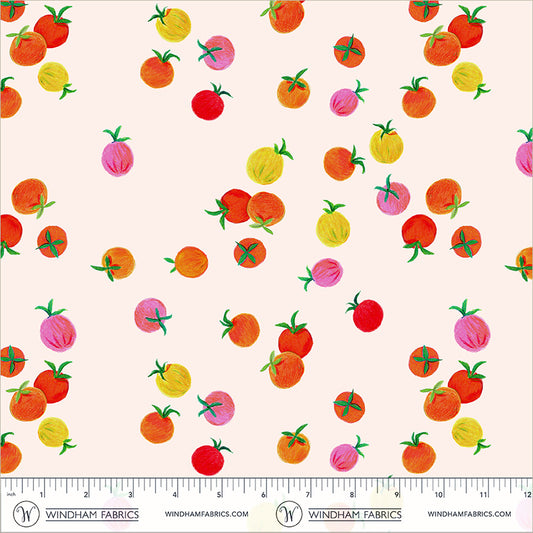 Cherry Tomatoes Ivory cotton lawn quilting fabric, part of the Market fabric collection by Heather Ross (SKU: 55802L-7 Ivory)
