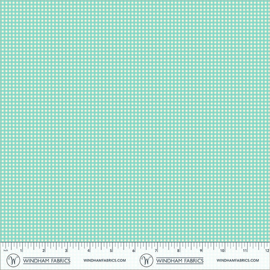 Gingham Turquoise cotton lawn quilting fabric, part of the Market fabric collection by Heather Ross (SKU: 55803L-14 Turquoise)