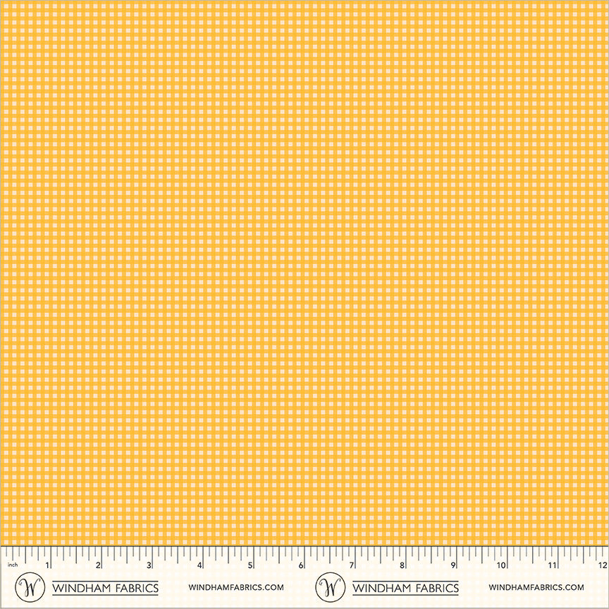 Gingham Yellow cotton lawn quilting fabric, part of the Market fabric collection by Heather Ross (SKU: 55803L-16 Yellow)